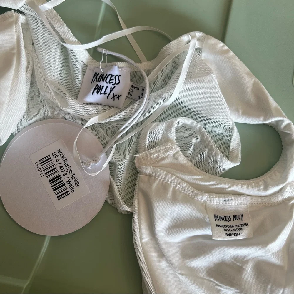 Princess Polly White Wrap Taylor Top Size 4 NWT Recycled Fibers Crop Top - Picture 4 of 5
